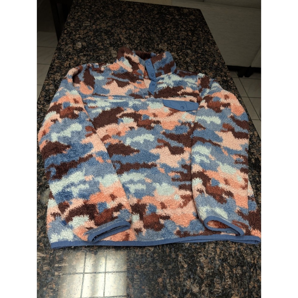 LL Bean Hi Pile Fleece Pullover, Small (Regularly $109) Pink Blue Camo